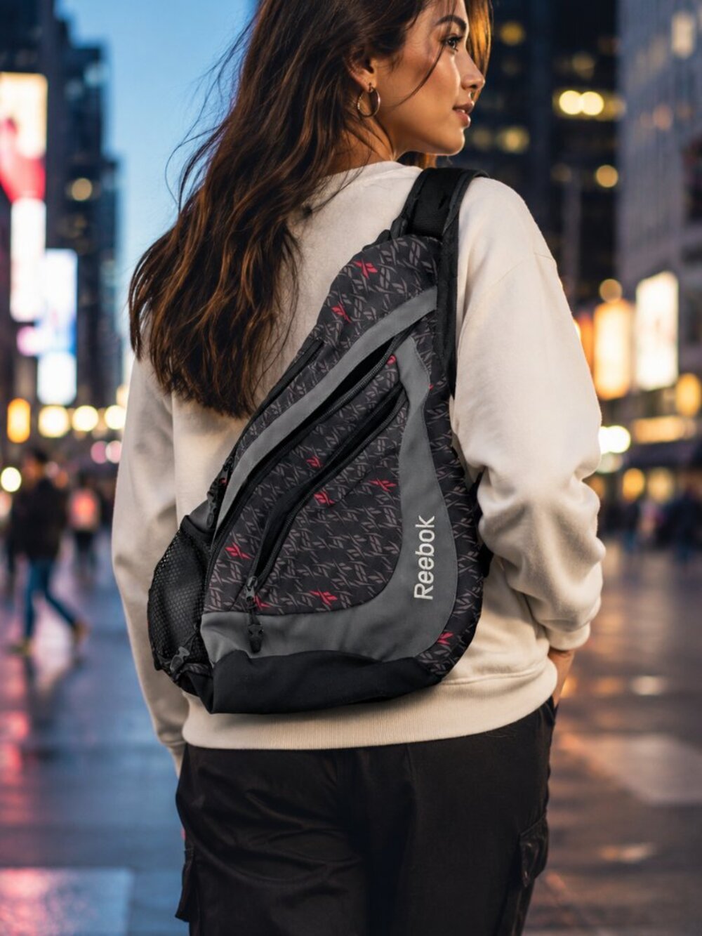 Reebok Grey & Pink Sling Backpack / Crossbody Bag